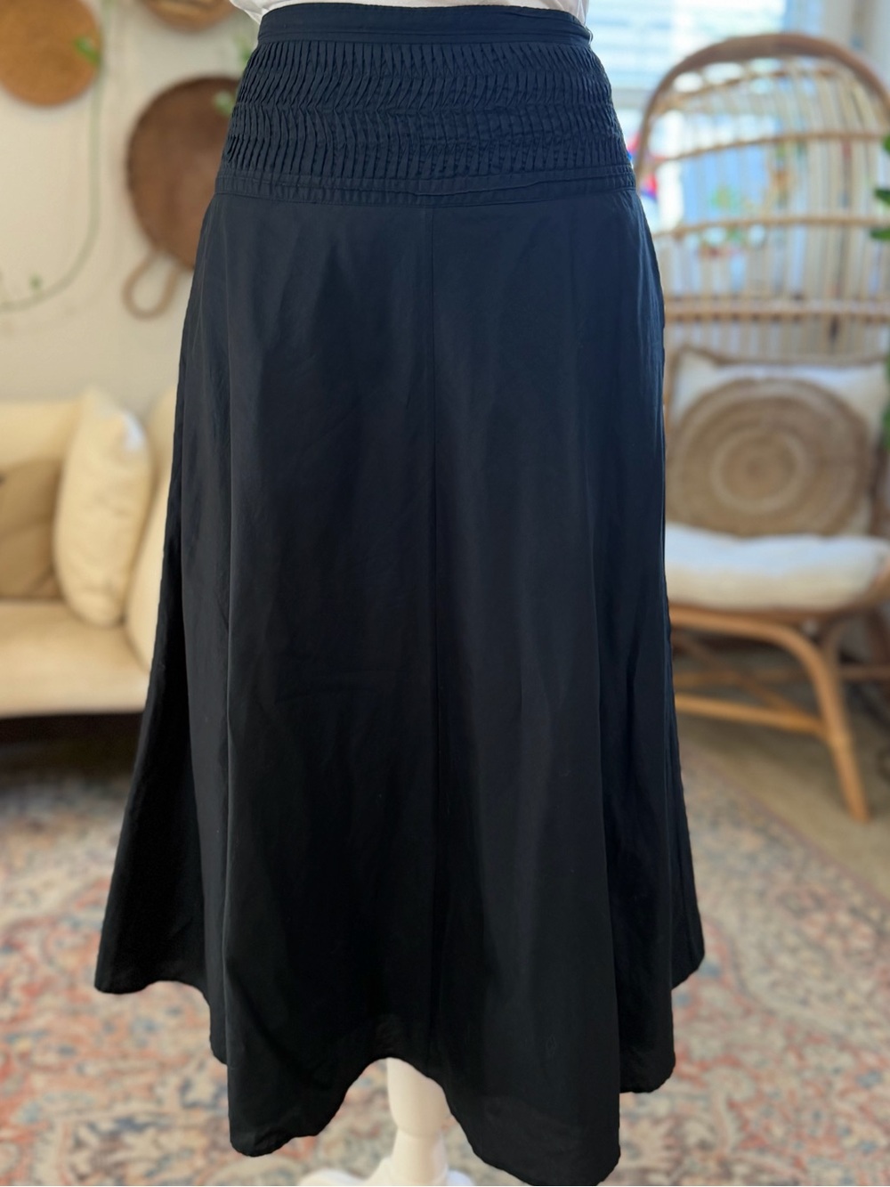 Lauren Ralph Lauren Black Cotton Midi Skirt 2P Pintuck Full A-Line Old Money - Picture 2 of 7